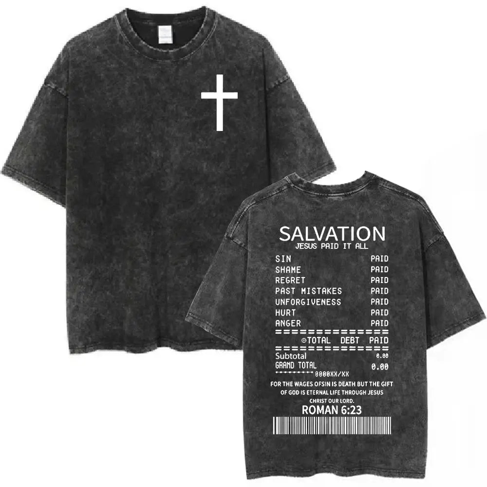Salvation Jesus Paid It All Vintage Washed Christian T-Shirt – Unisex Faith Graphic Tee
