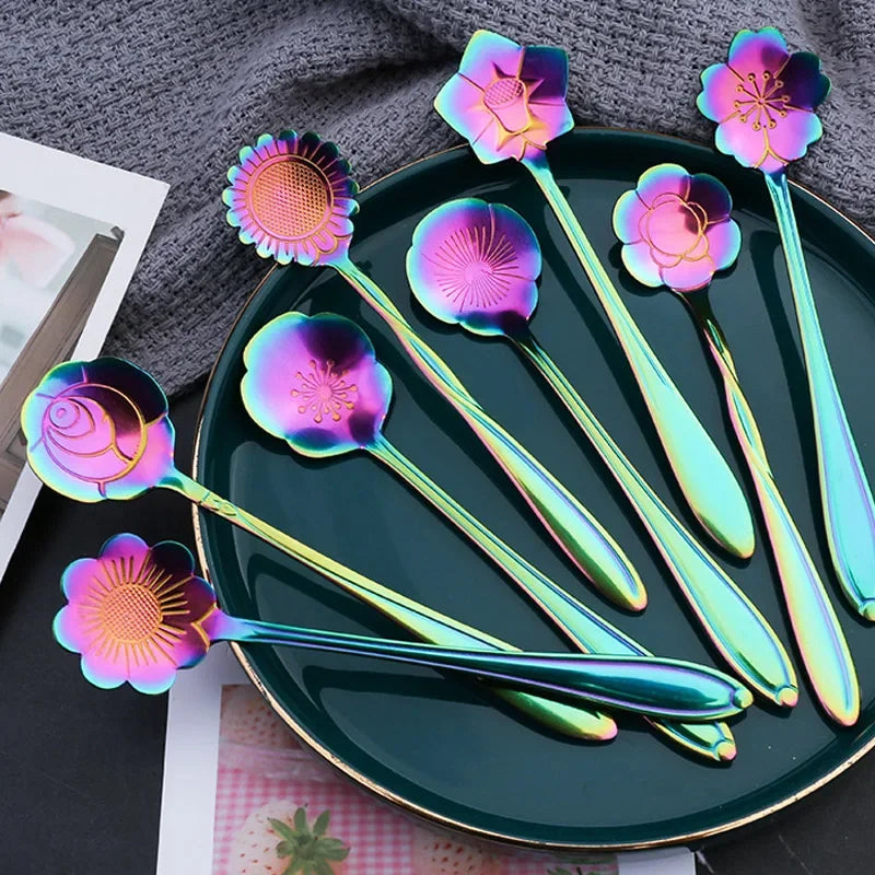 8-Piece Floral Stainless Steel Spoon Set