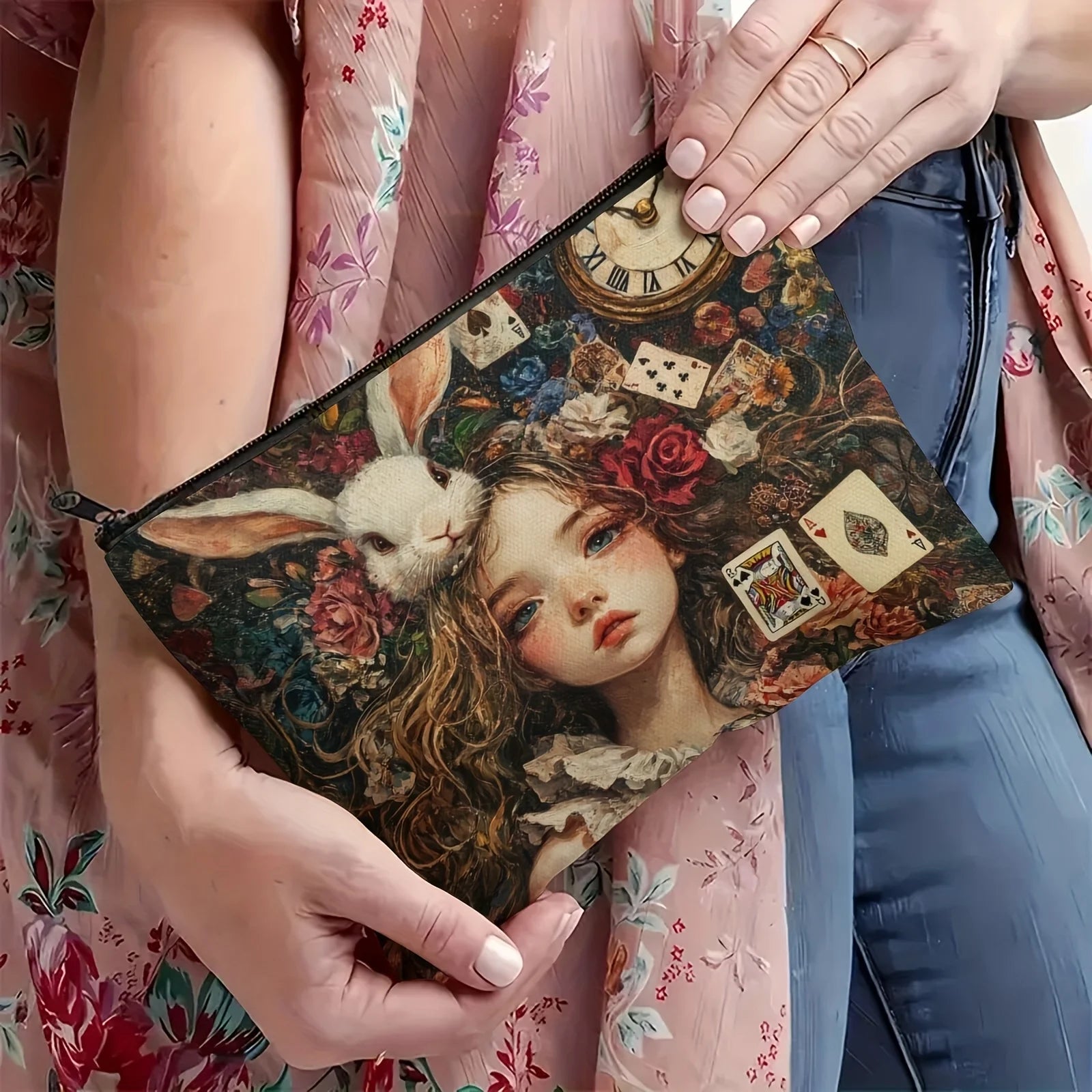 Fantasy Makeup Bag - Dreamy Rabbit & Playing Cards Design