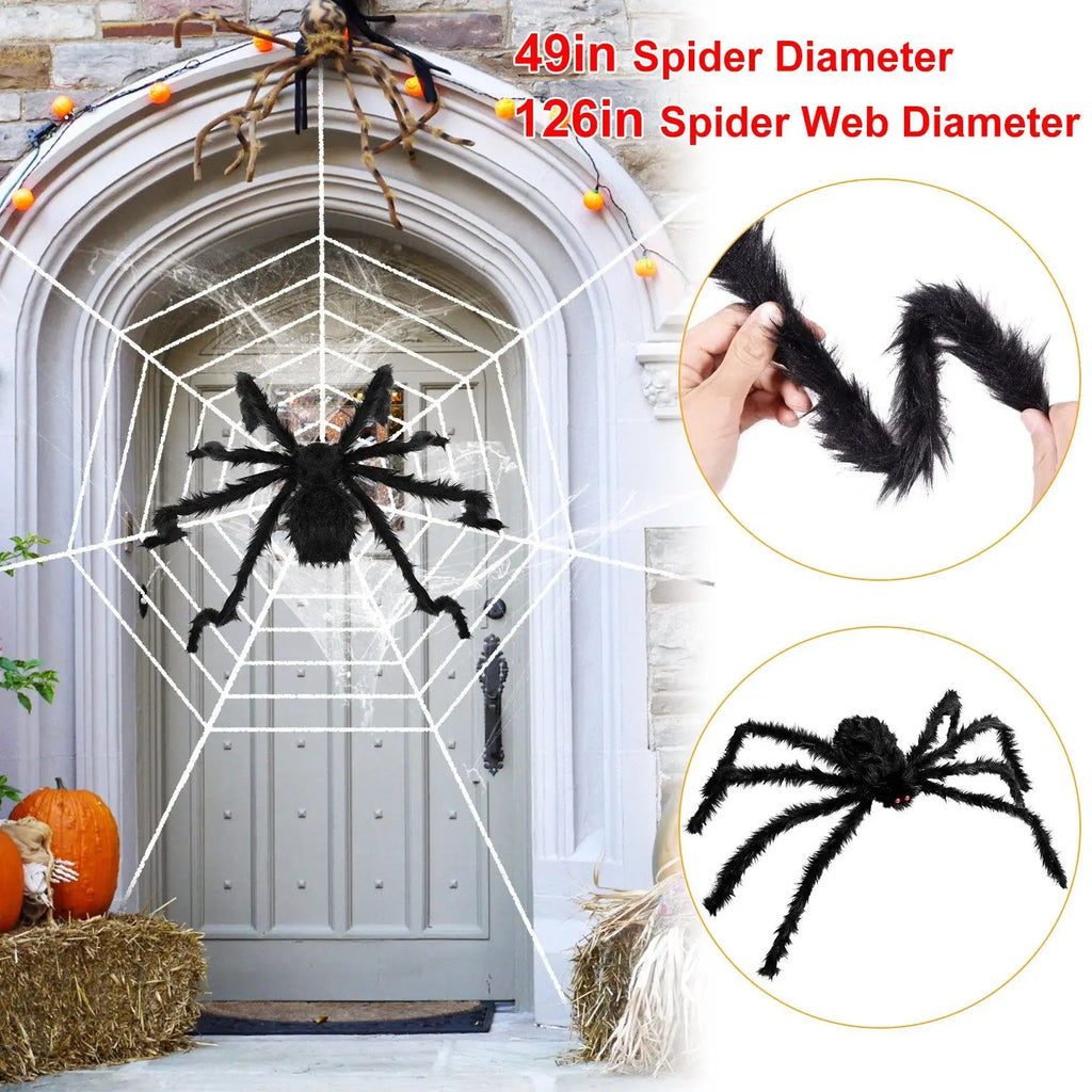Giant 49-Inch Halloween Spider with Stretch Web