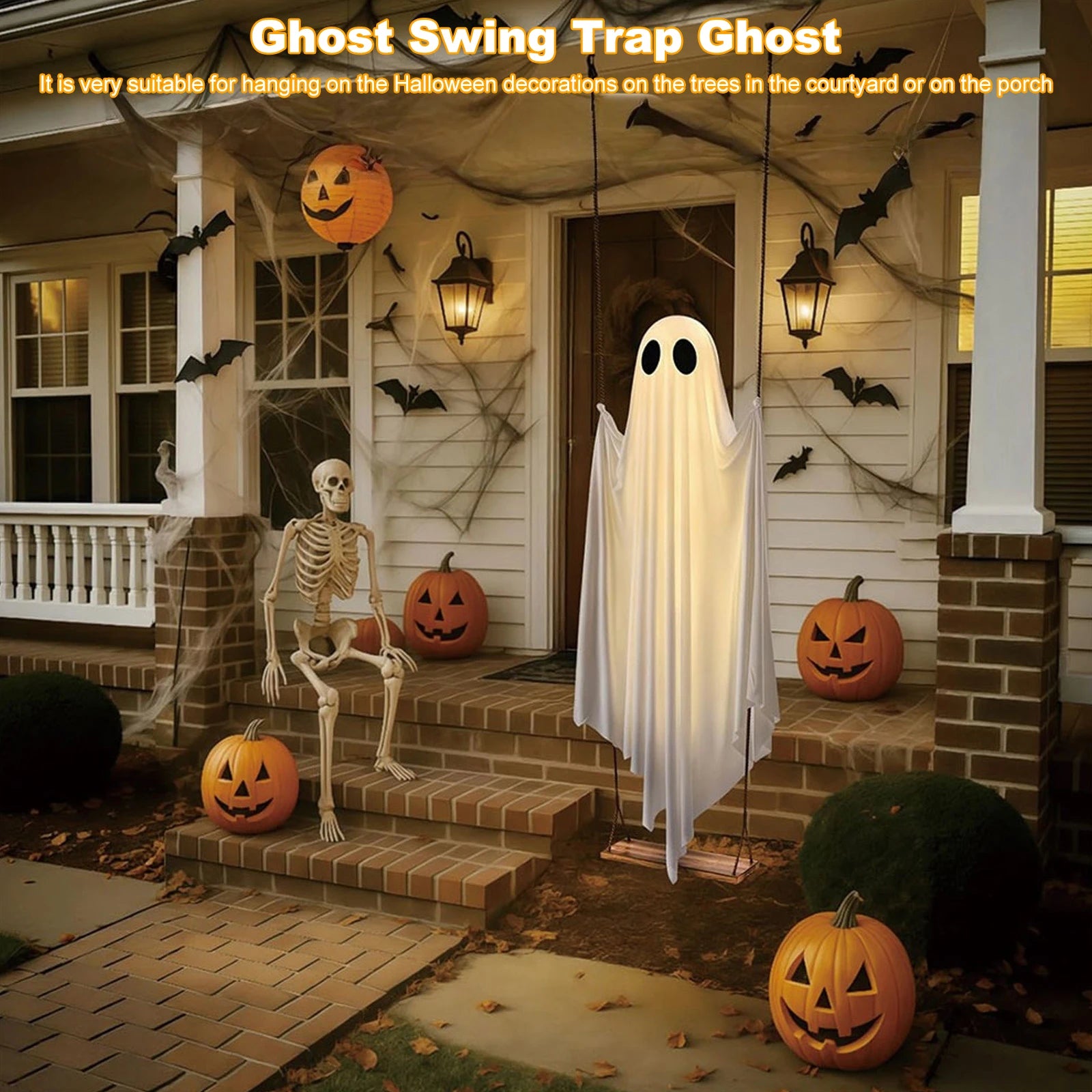 6FT Light-Up Hanging Swing Ghost Halloween Decoration