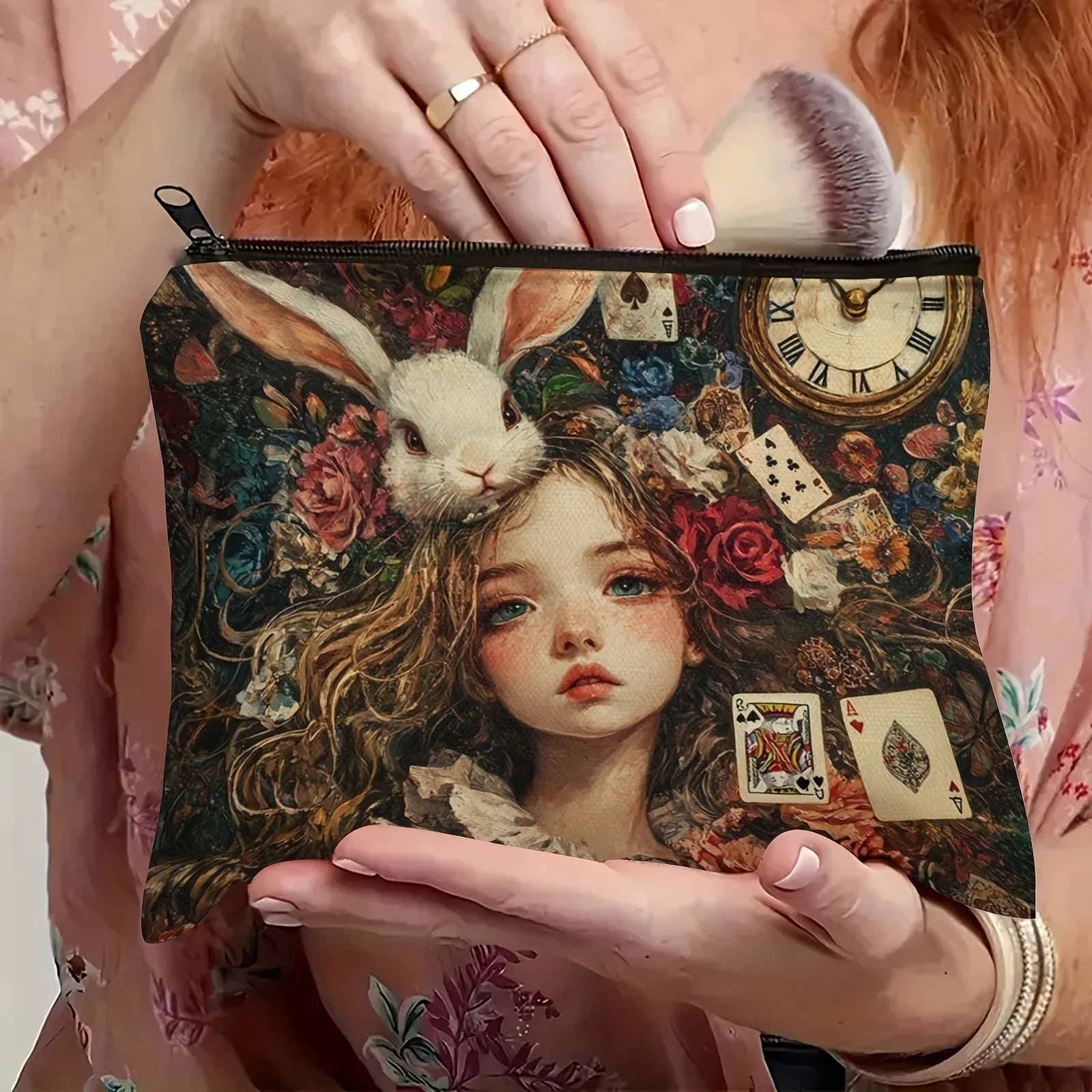 Fantasy Makeup Bag - Dreamy Rabbit & Playing Cards Design