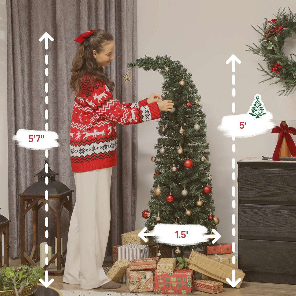5 FT Pre-Lit Whimsical Bent Top Christmas Tree with 100 LED Lights