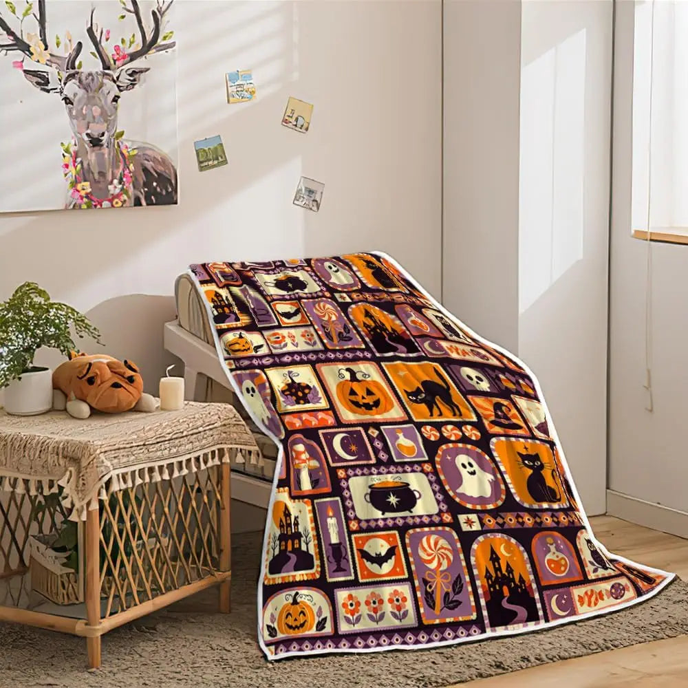 Cozy Halloween Patchwork Throw Blanket