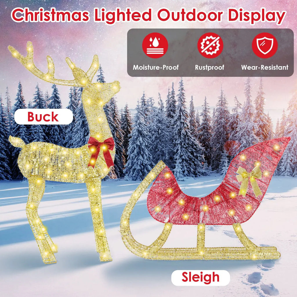 LED Christmas Reindeer & Sleigh Decoration with 8 Lighting Modes