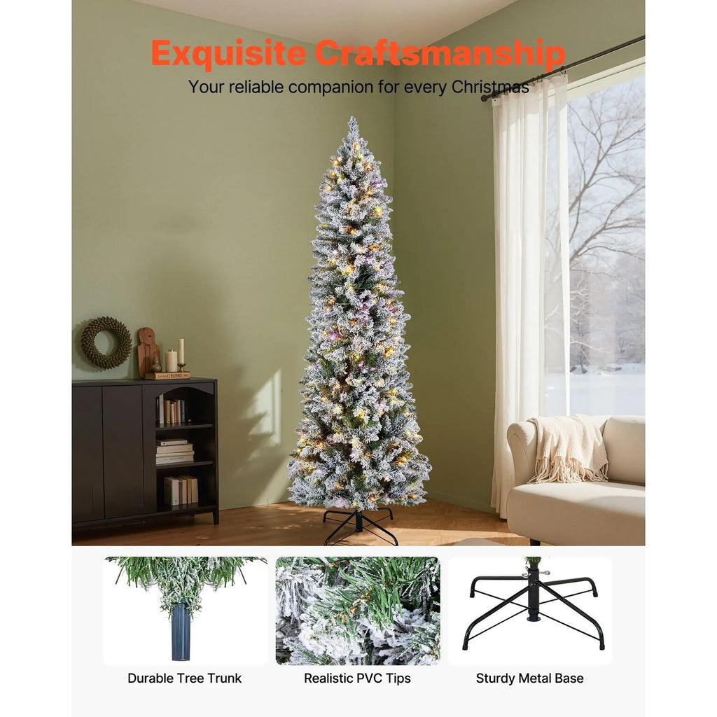 6 FT Snow-Flocked Artificial Christmas Tree – 240 LED Lights & 11 Light Modes