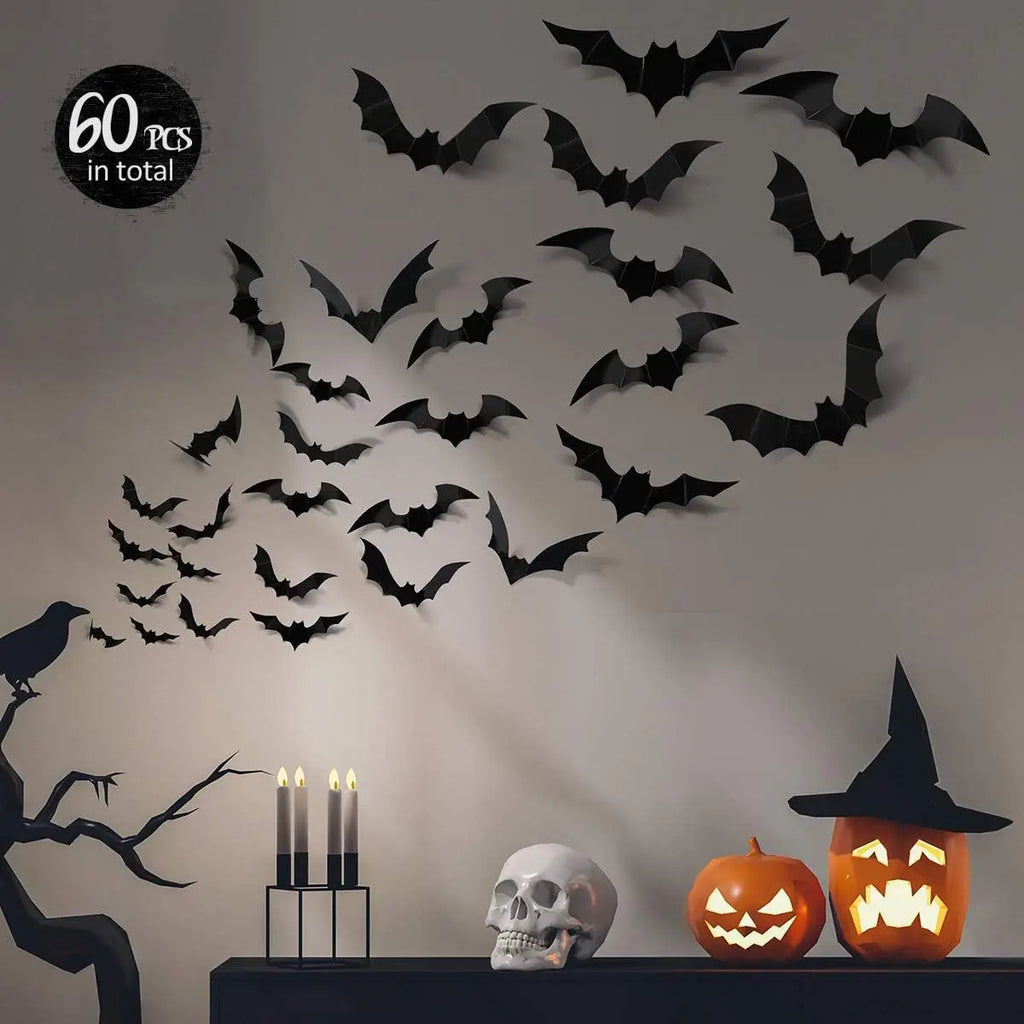 12-Piece 3D Halloween Bat Wall Sticker Set