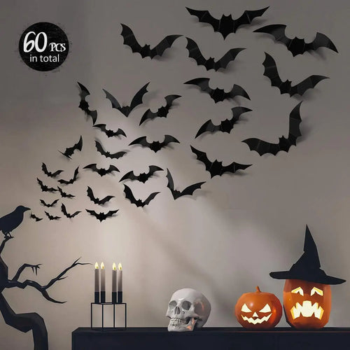 12-Piece 3D Halloween Bat Wall Sticker Set