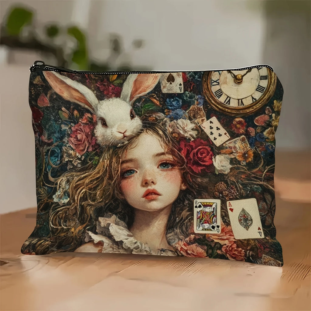 Fantasy Makeup Bag - Dreamy Rabbit & Playing Cards Design