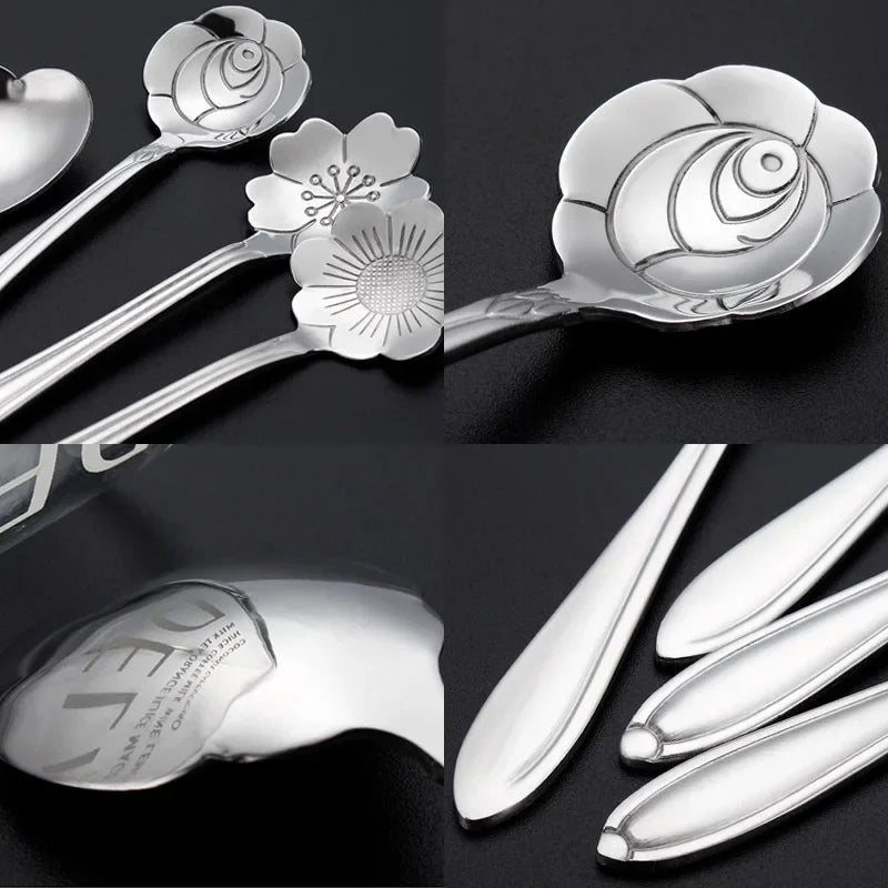 8-Piece Floral Stainless Steel Spoon Set