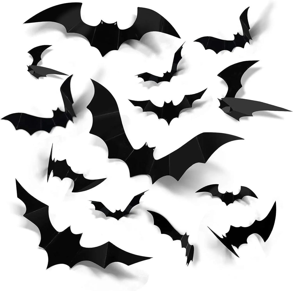 12-Piece 3D Halloween Bat Wall Sticker Set