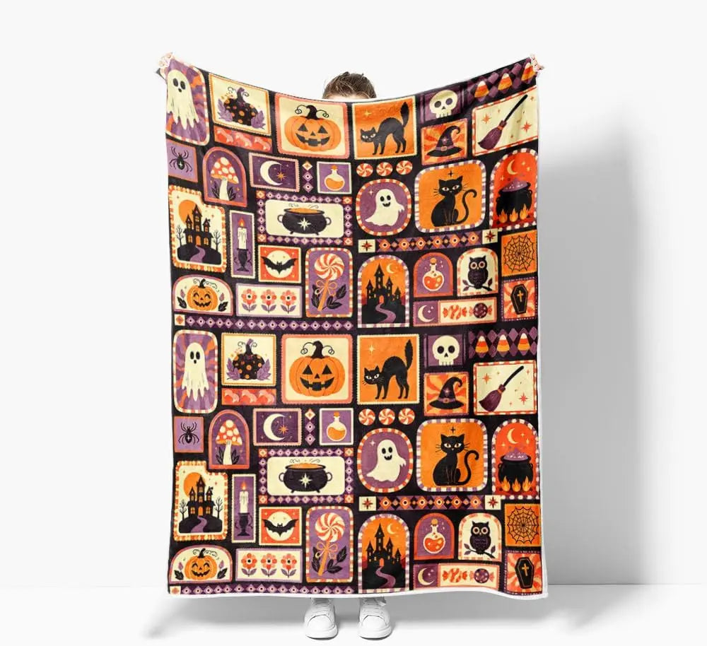 Cozy Halloween Patchwork Throw Blanket