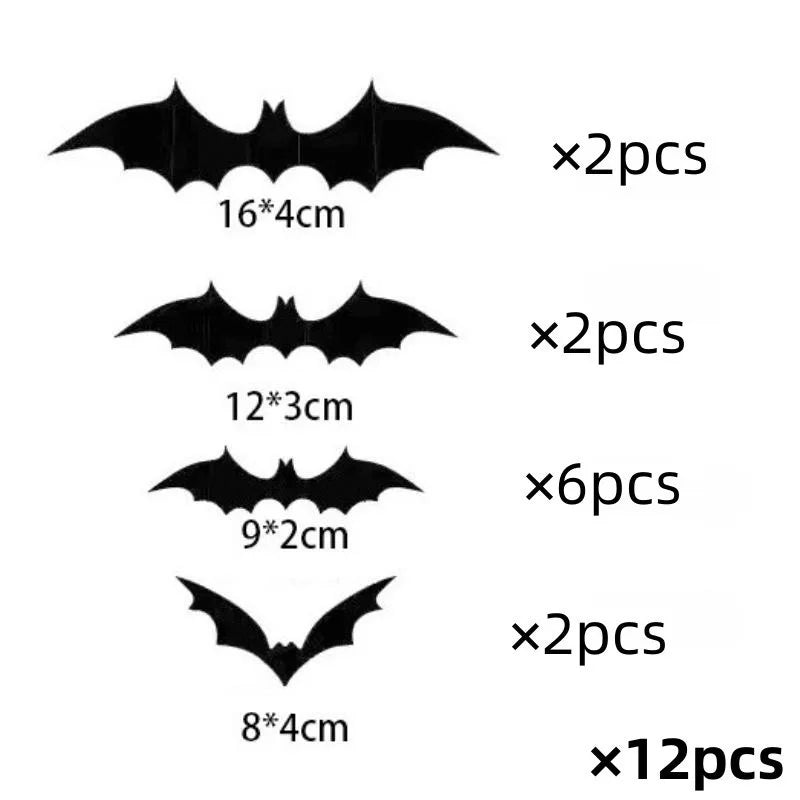12-Piece 3D Halloween Bat Wall Sticker Set