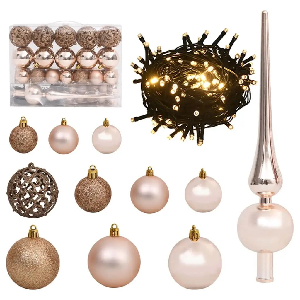 61-Piece Christmas Ball Set with 150 LEDs Peak & Rose Gold Tree Ornaments
