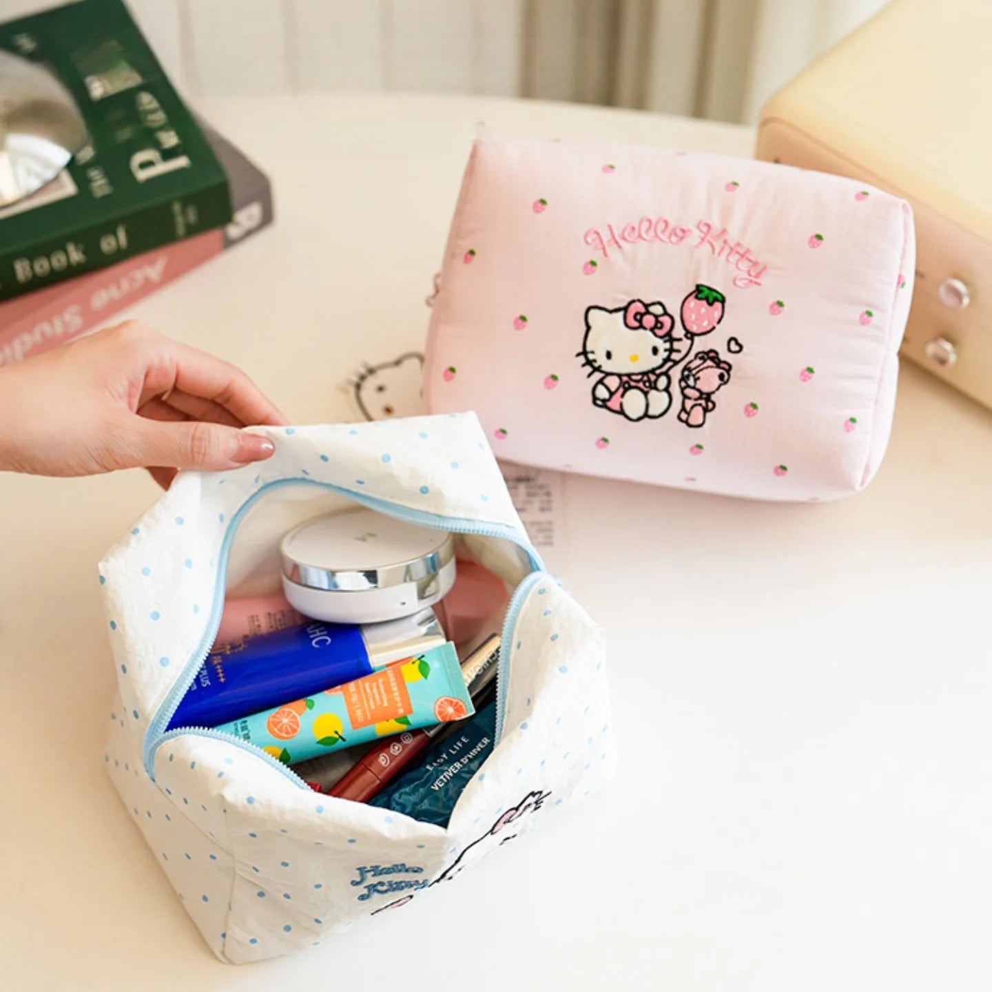 Hello Kitty Strawberry Milk Cotton Makeup Bag