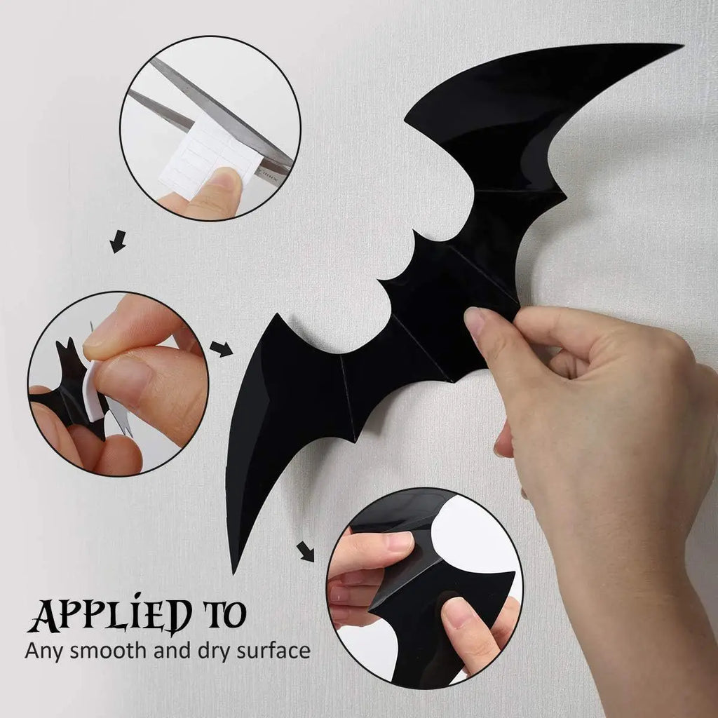12-Piece 3D Halloween Bat Wall Sticker Set