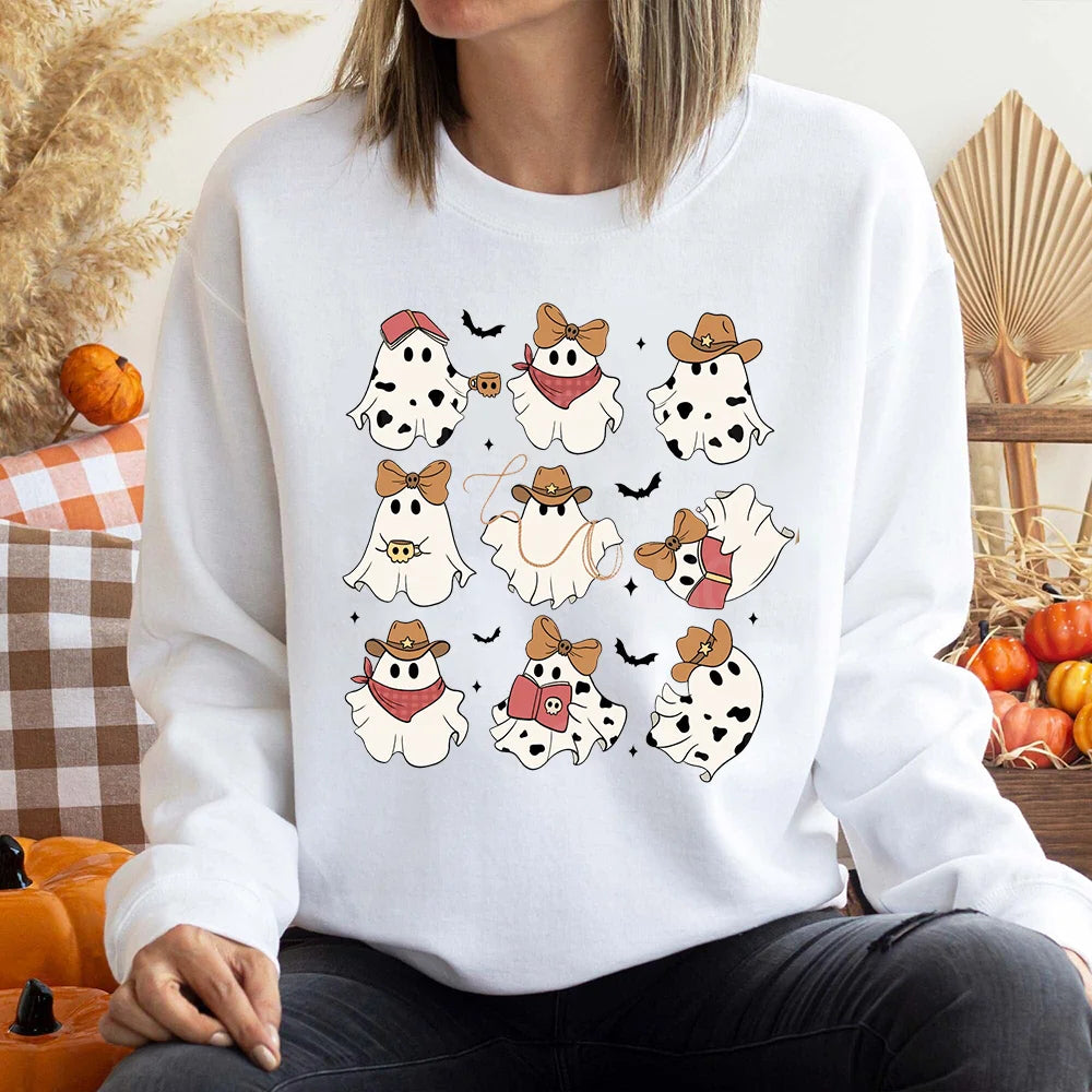 Cozy Spooky Season Ghost Sweater/ Cute Halloween Fall Pullover