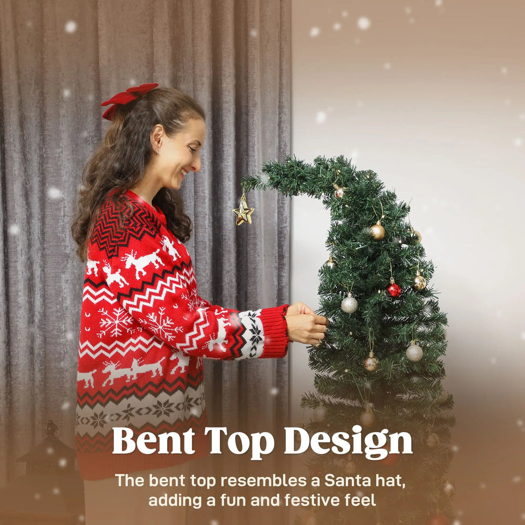 5 FT Pre-Lit Whimsical Bent Top Christmas Tree with 100 LED Lights