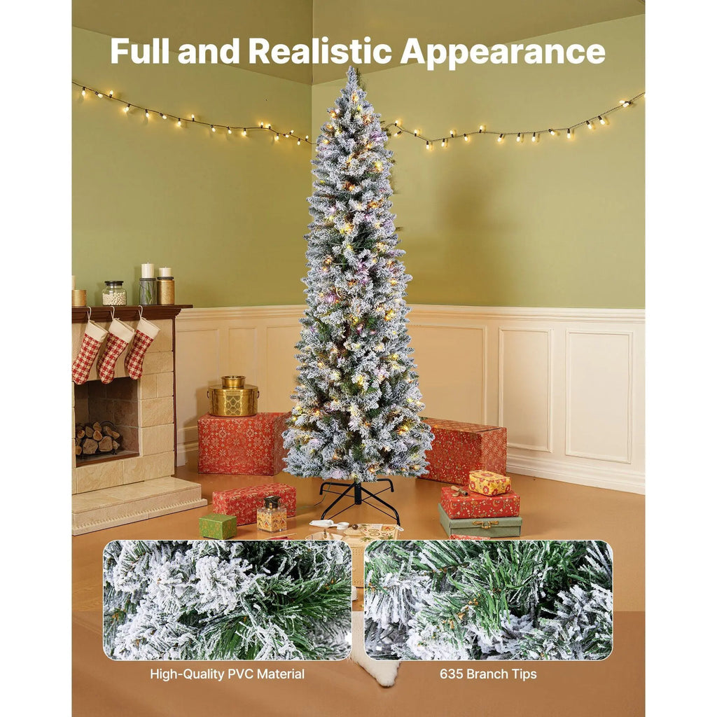 6 FT Snow-Flocked Artificial Christmas Tree – 240 LED Lights & 11 Light Modes