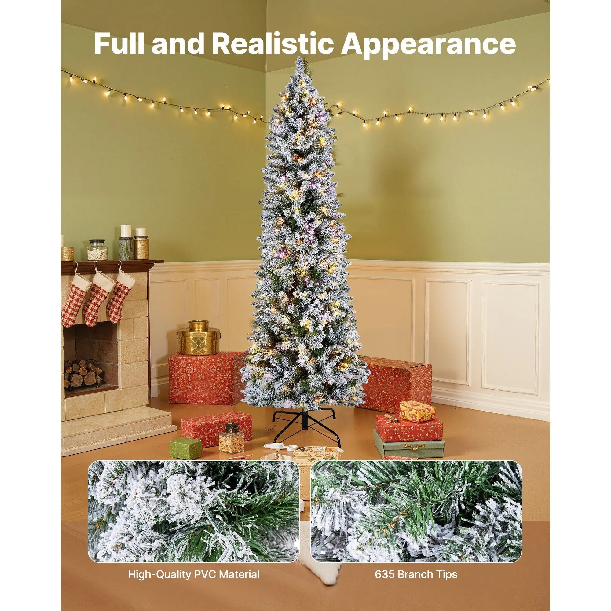 6 FT Snow-Flocked Artificial Christmas Tree – 240 LED Lights & 11 Light Modes