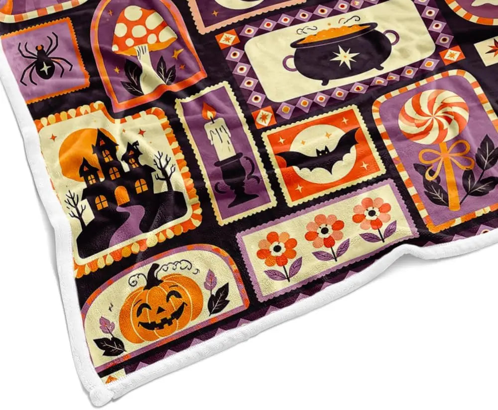 Cozy Halloween Patchwork Throw Blanket