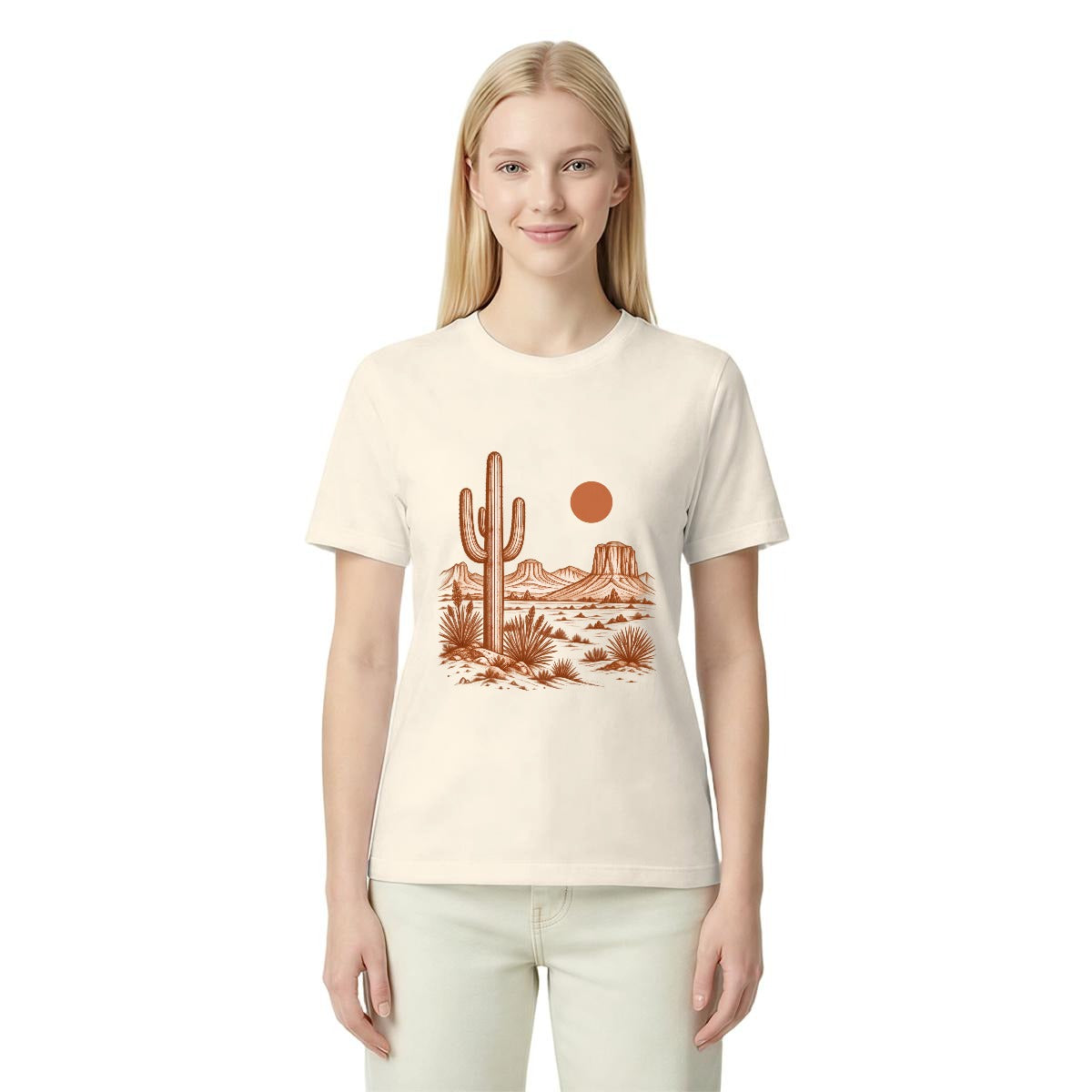 Women’s Western Desert Sunset Cactus Graphic T-Shirt