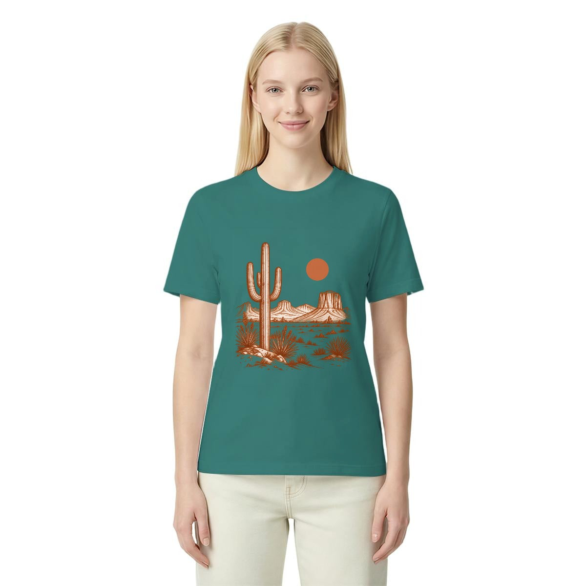 Women’s Western Desert Sunset Cactus Graphic T-Shirt