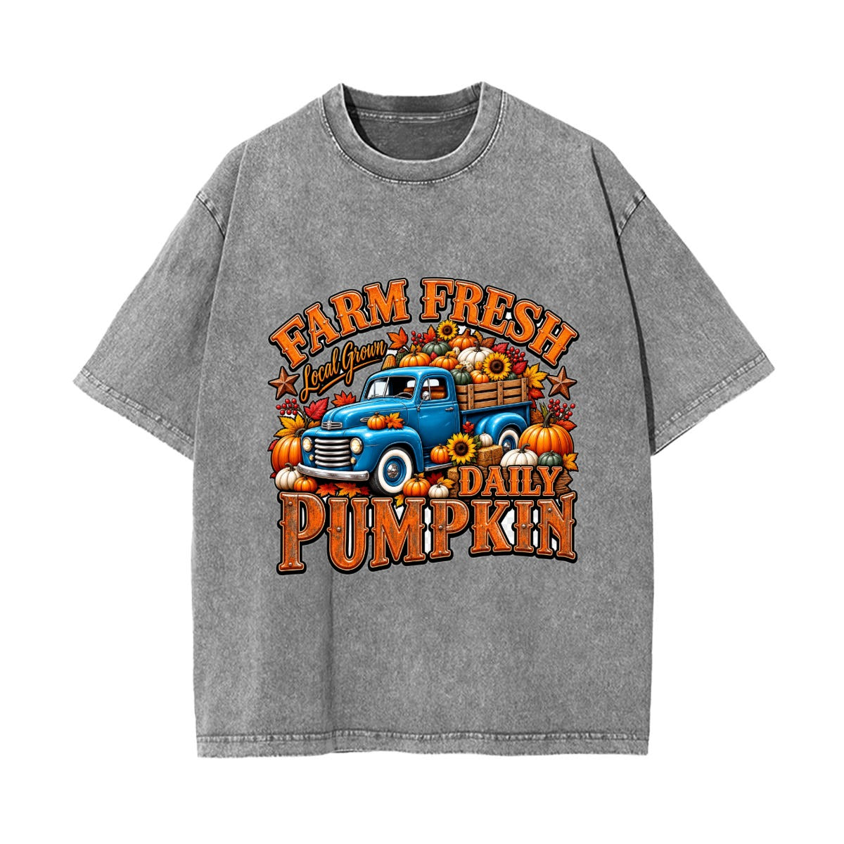 Farm Fresh Pumpkin Truck Fall Vintage Wash Graphic T-Shirt