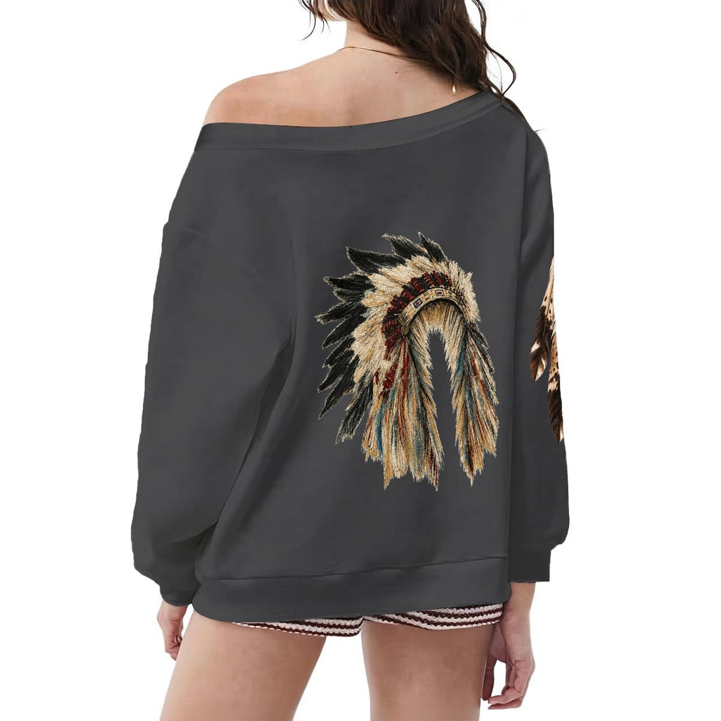 God Wants You Skull & Feather Off-Shoulder Sweatshirt