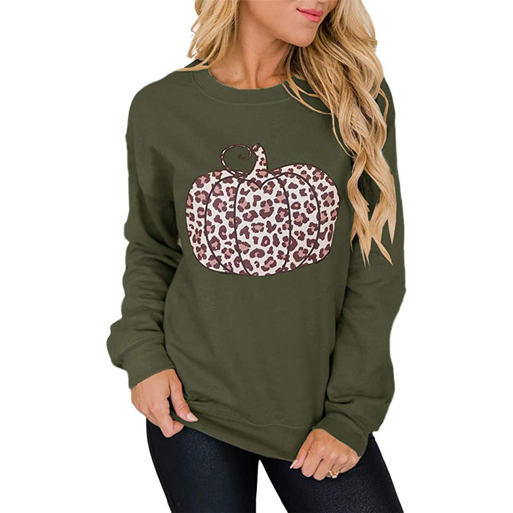 Women's Halloween Leopard Pumpkin Print Shirt