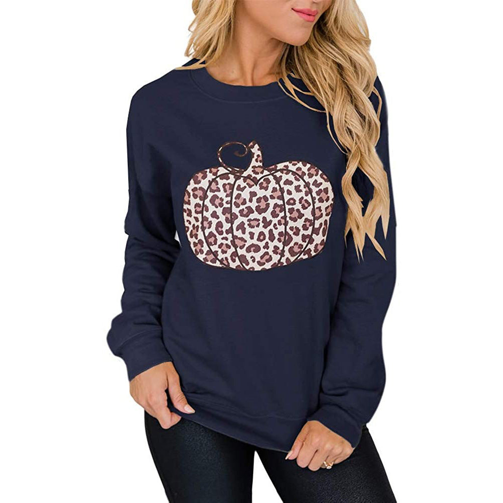 Women's Halloween Leopard Pumpkin Print Shirt