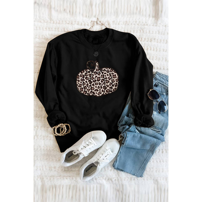 Women's Halloween Leopard Pumpkin Print Shirt