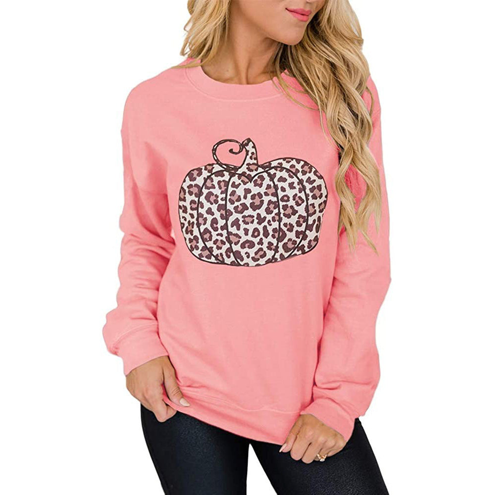 Women's Halloween Leopard Pumpkin Print Shirt