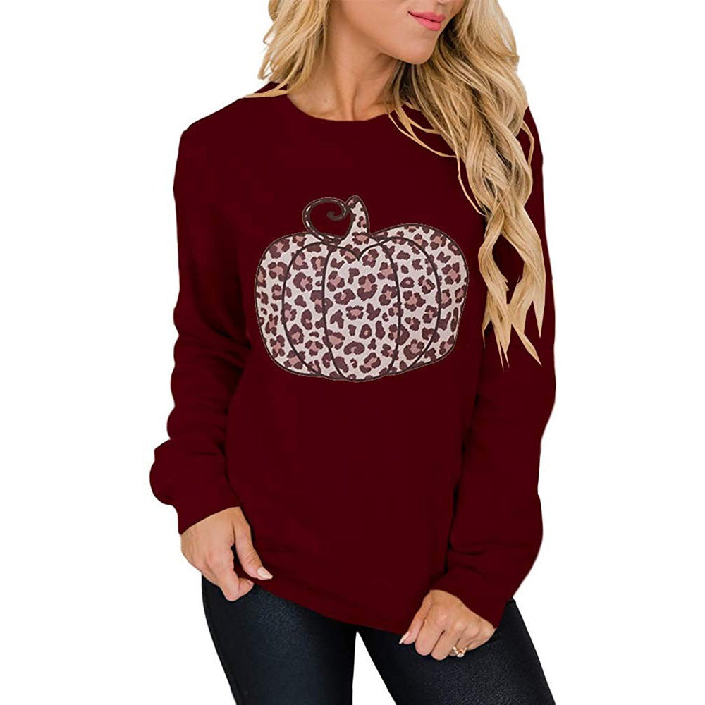 Women's Halloween Leopard Pumpkin Print Shirt