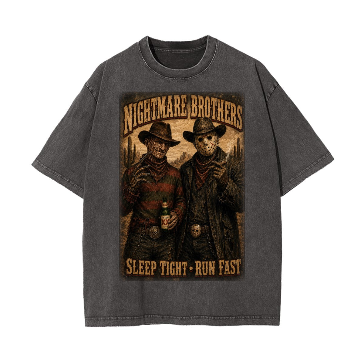 Nightmare Brothers Western Horror Vintage Wash Graphic T-Shirt