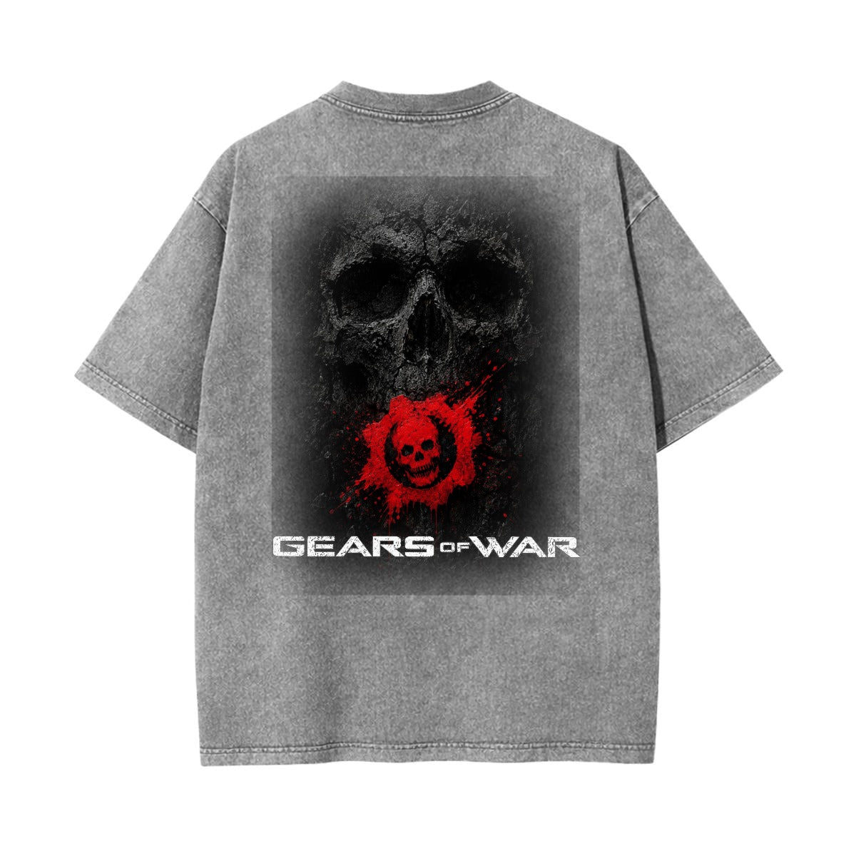 Distressed Skull Gear Graphic T-Shirt – Red & White Gaming Tee