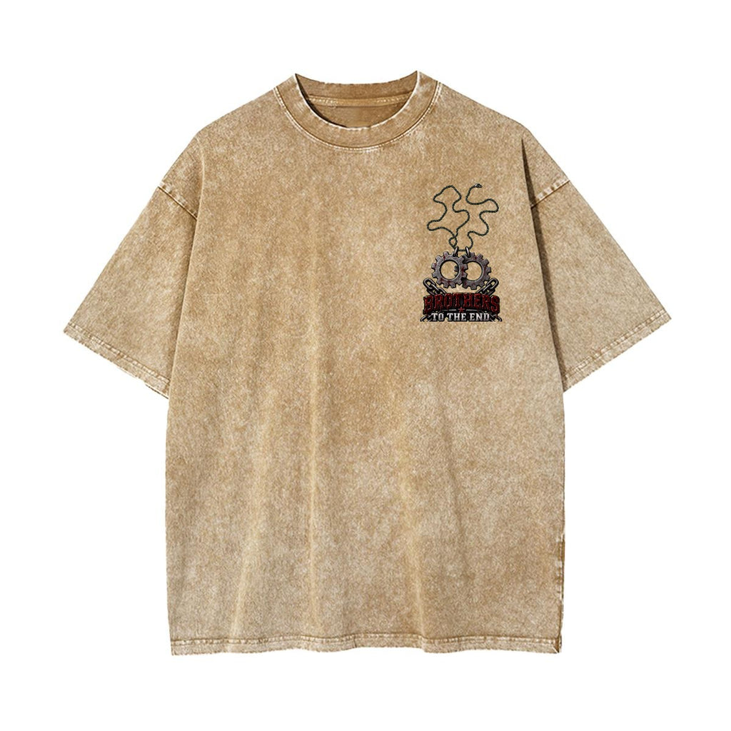 Distressed Skull Gear Graphic T-Shirt – Red & White Gaming Tee
