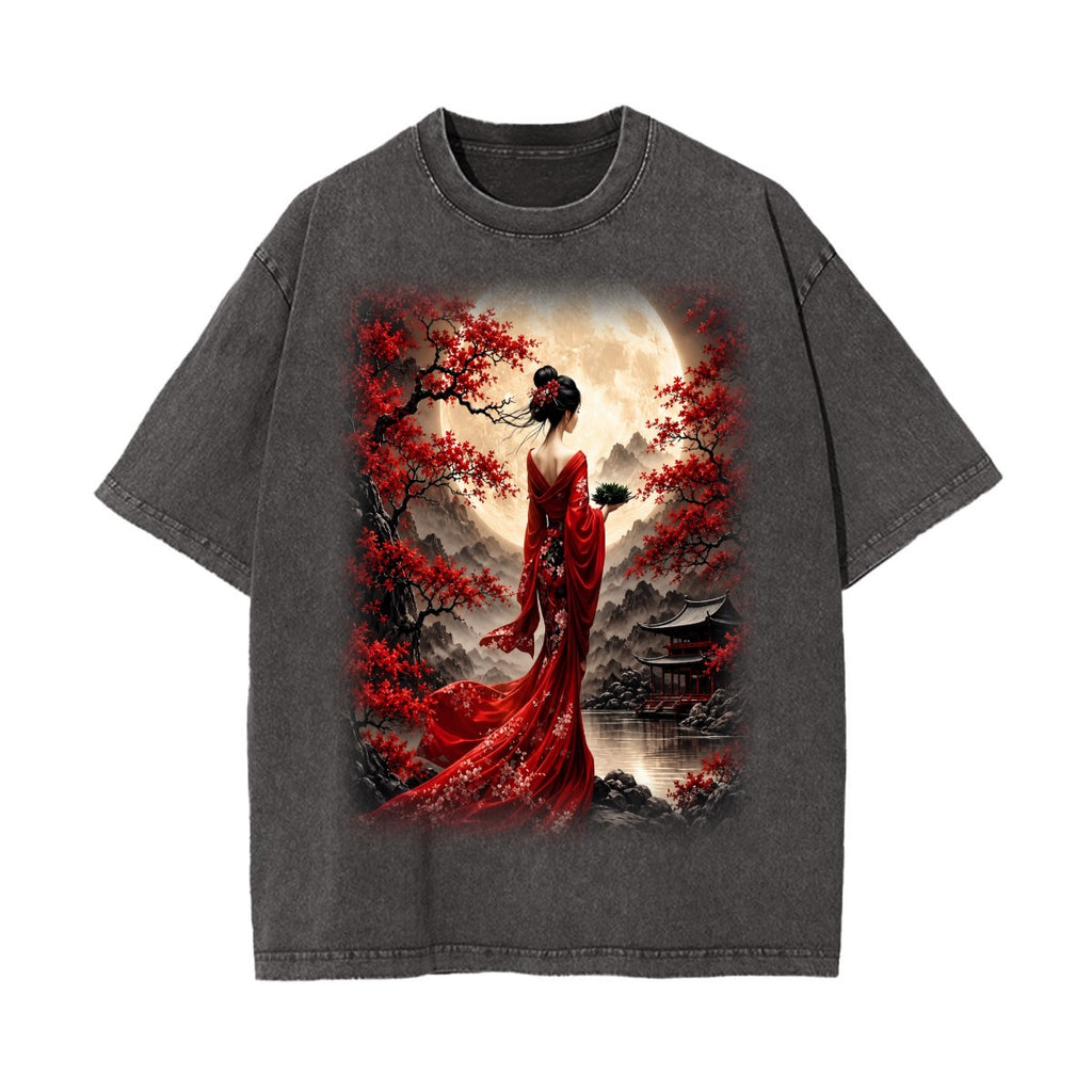 Crimson Moon Garden Front-and-Back Vintage Wash T-Shirt