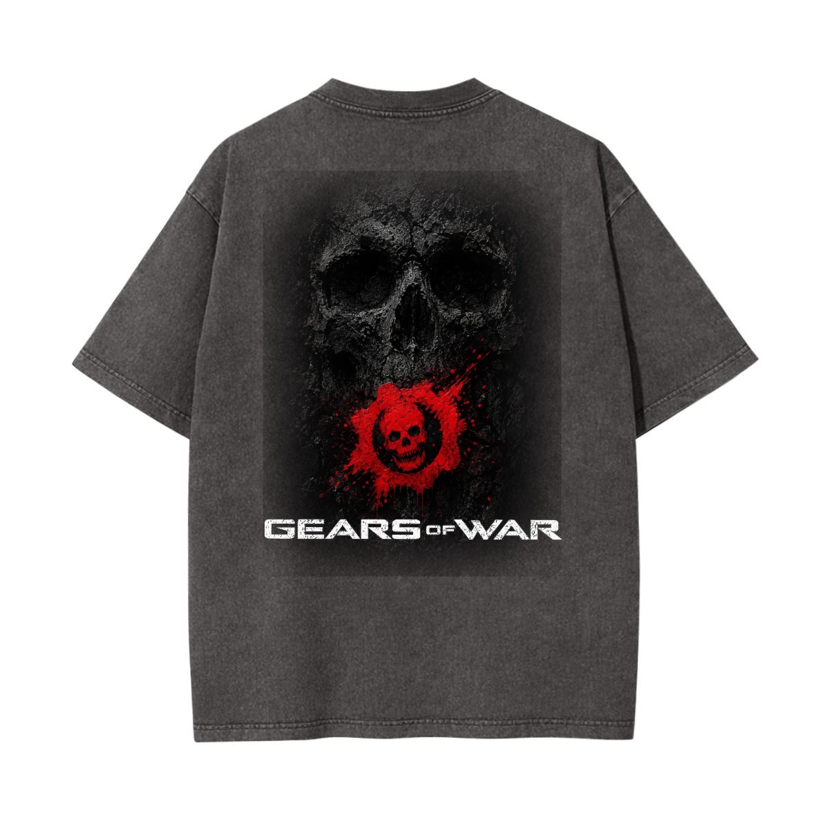 Distressed Skull Gear Graphic T-Shirt – Red & White Gaming Tee