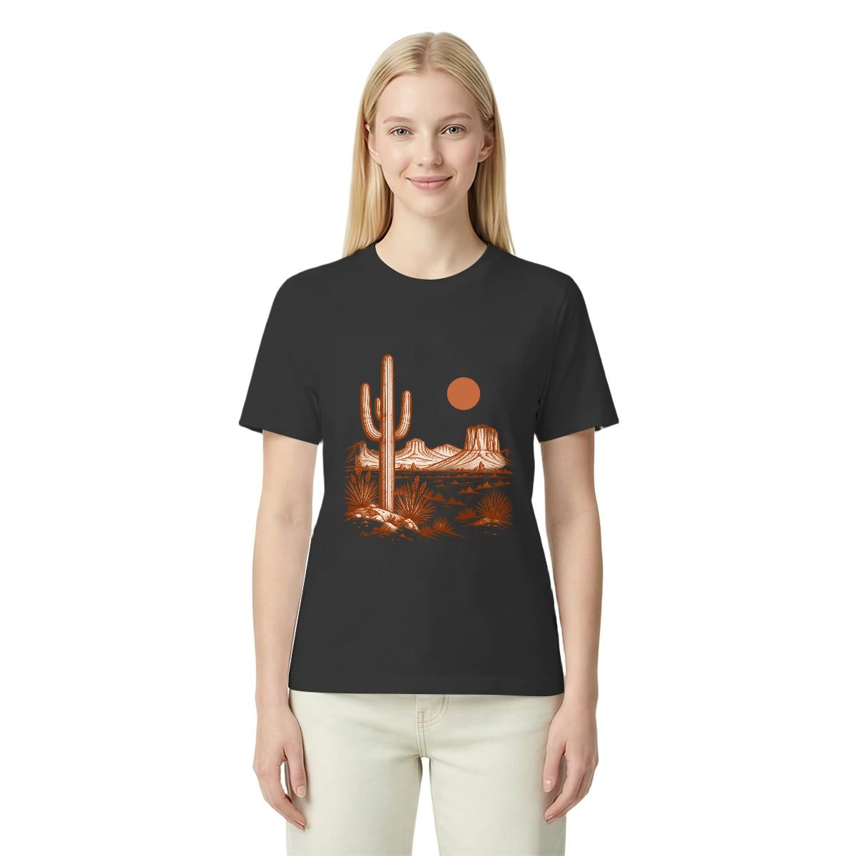 Women’s Western Desert Sunset Cactus Graphic T-Shirt